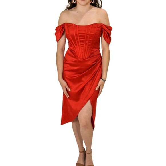 Formal Womens Dress Satin Midi Size S in Red - Picture 1 of 7